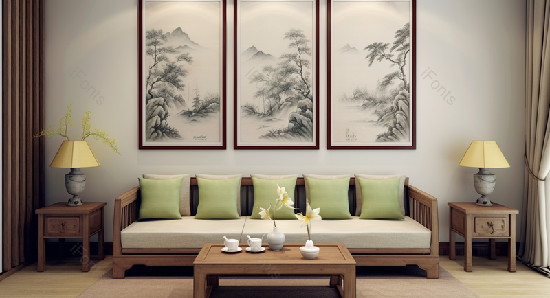 摆放着画和沙发的客厅实拍摄影图,高清,摄影图,摄影图片,图片大全,摄影图免费下载